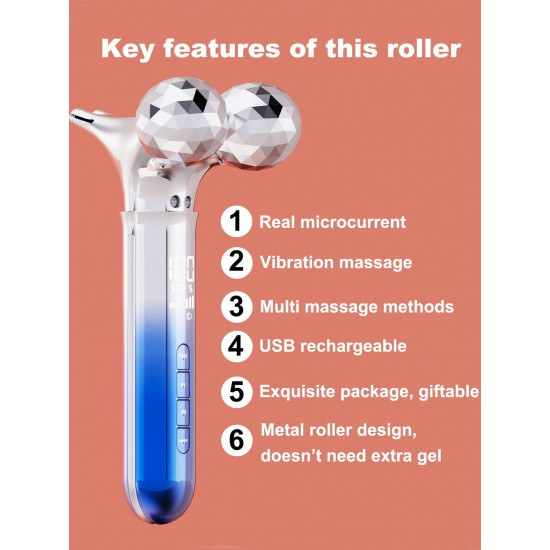 Microcurrent Face Massager Roller, 5D Microcurrent Facial Device Facial Massager Beauty Skin Care Tool for Face Eye Neck, Gift for Women