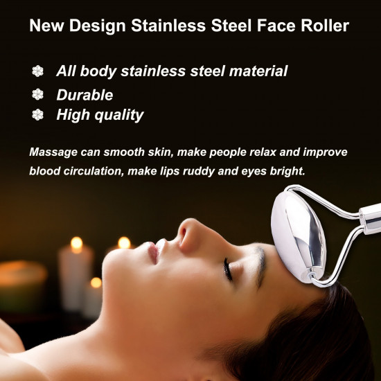 Face Roller Pure Stainless Steel Face Massager Roller and Gua Sha Set for Face Eye Neck Body Care Facial Massage Tool