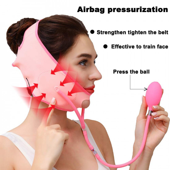 Reusable Face Slimming Strap Double Chin Reducer V Line Mask Chin Up Patch Chin Mask V Up Contour Tightening V-Line Lifting Patches V Shaped Belt (Pink)